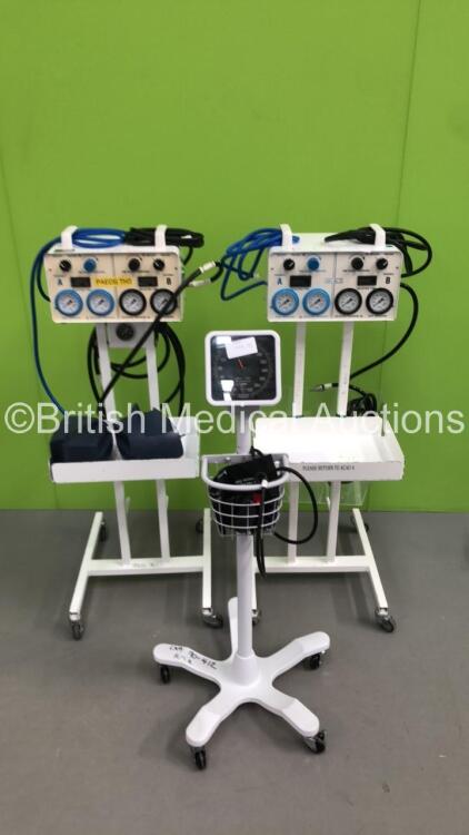 Mixed Lot Including 2 x Anetic Aid APT MK 3 Tourniquets on Stands with Hoses and 1 x Welch Allyn BP Meter on Stand with BP Hose and Cuff