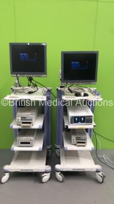 2 x Olympus Stack Trolleys with 2 x Olympus OEV191H Monitors,Olympus MAJ-1154 Pigtail Connector,Smith & Nephew Dyonics Power II Control System,2 x Sony Color Video Printers UP-21MD and Sony DVD Recorder DVO-1000MD (Both Power Up)