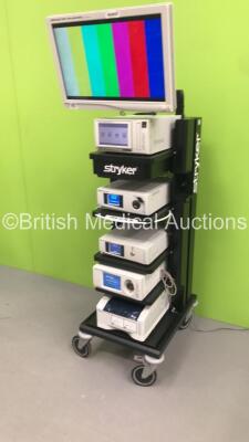 Stryker Stack Trolley with Stryker Vision Elect HDTV Surgical Monitor, Stryker SDC Ultra HD Information Management System (Crack to Casings), Stryker L9000 LED Light Source, Stryker 1288HD HD High Definition Camera Control Unit, Stryker Pneumo Sure High F - 8