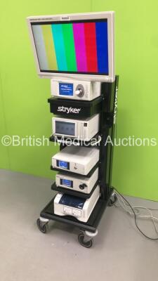 Stryker Stack Trolley with Stryker Vision Elect HDTV Surgical Monitor, Stryker Pneumo Sure High Flow Insufflator, Stryker SDC HD Information Management System, Stryker 1288 HD High Definition Camera Control Unit, Stryker L9000 LED Light Source and Stryker - 9