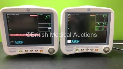 2 x GE Dash 4000 Patient Monitors with BP1, BP2, SpO2, Temp/CO, CO2, NBP and ECG Options (Both Power Up with 1 x Alarm)