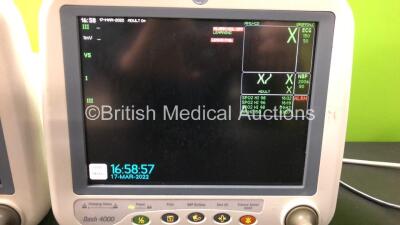 2 x GE Dash 4000 Patient Monitors with BP1, BP2, SpO2, Temp/CO, CO2, NBP and ECG Options (Both Power Up with 1 x Alarm) - 2