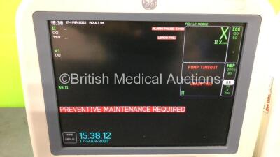 2 x GE Dash 4000 Patient Monitors with BP1, BP2, SpO2, Temp/CO, CO2, NBP and ECG Options (Both Power Up with 1 x Alarm) - 3