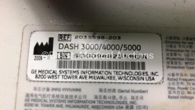 2 x GE Dash 4000 Patient Monitors with BP1, BP2, SpO2, Temp/CO, CO2, NBP and ECG Options (Both Power Up with 1 x Damaged Handle) - 5