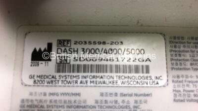 Job Lot Including 1 x GE Dash 4000 Patient Monitor (Some Missing Casing - See Photo) 1 x GE Dash 3000 Patient Monitor and 1 x GE Transport Pro Monitor (All Power Up) - 7