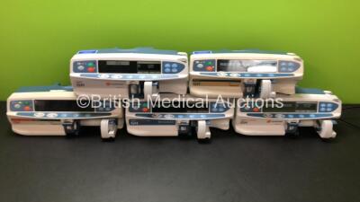 5 x CareFusion/Cardinal Health Alaris GH Syringe Pumps Including 3 x Guardrails (All Power Up with 3 x Service Required and 1 x Blank Screen)