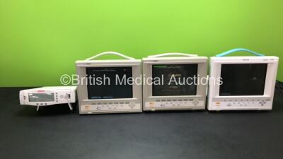 Job Lot of 4 x Monitors Including 1 x Philips Neonatal V24E (Damaged Screen - Photo) 2 x Hewlett Packard Omnicare 24C Monitors and 1 x Masimo Radical Signal Extraction Extraction Pulse Oximeter