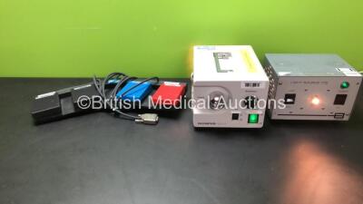 Job Lot Including 1 x Olympus CLK-4 Halogen Light Source, 1 x Downs Light Source 175 (Both Power Up) and 1 x FMS Footswitch *GH*