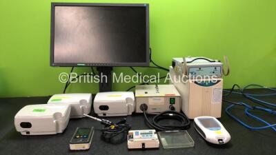 Mixed Lot Including 3 x Henleys Medical Salter Aire Elite Compressors (All Power Up) 1 x Eizo Monitor (Powers Up) 1 x SapiMed Type GLF 100 Light Source with 1 x Light Source Cable (Powers Up) 1 x Invacare Softform Active Mattress Pump (No Power) 1 x Phili