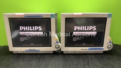 2 x Philips IntelliVue MP70 Touch Screen Patient Monitors Software Revision K.21.42, K.21.42* (Both Power Up with Missing Dials-See Photos) *Mfd 2012, 2012*