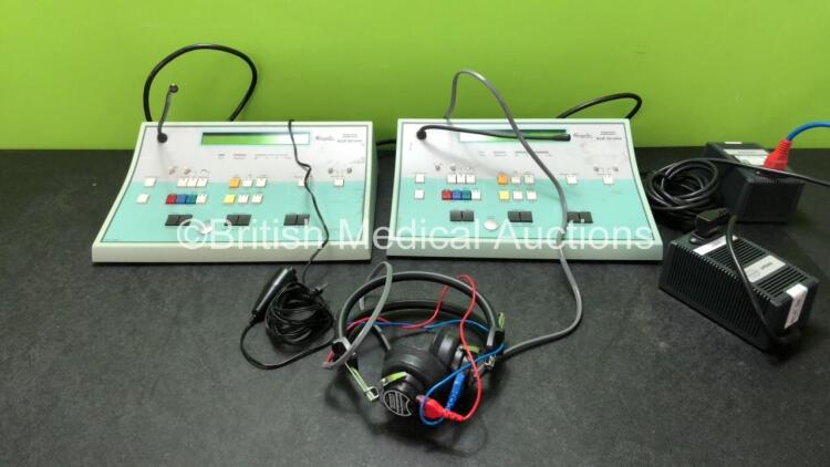2 x Kamplex KLD 23 mha Diagnostic Audiometers with 1 x Trigger, 1 x Headphones and 2 x AC Power Supplies (Both Power Up)