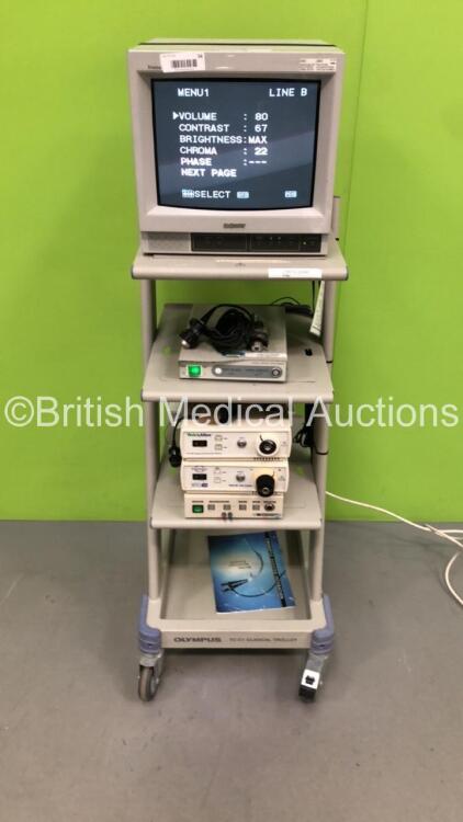 Olympus TC-C1 Clinical Trolley with Sony Trinitron Monitor, Olympus OTV-SC Digital Signal Processor, Olympus MH-201 Camera Head, Welch Allyn VDX-300 Imaging and Illumination Platform, MYELOTec Visionary Model 500 Video Console and Litechnica Camera Contro