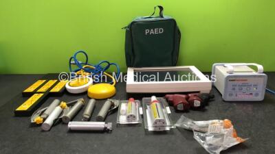 Mixed Lot Including 2 x Eschmann Electrosurgery Footswitches, 4 x LSU Batteries *All Untested* 6 x Laryngoscope Handles, 1 x Karl Storz 200903 31 Monitor (Untested) 1 x Paed Carry Bag, 1 x Kanmed Baby Warmer 2 x Mini Peak Flow Meters and 2 x EZ IO G3 Powe