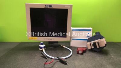 Mixed Lot Including 1 x Karl Storz Endoskope SC-SX19-A1511 Monitor (Untested Due to No Power Supply) 1 x Oxylitre Hose, 1 x EZ IO G3 Power Driver, 1 x AirTech PA100 Blower System (Untested) 20 x Zoll ECG Electrodes