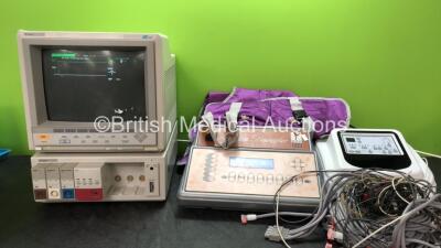 Mixed Lot Including 1 x Agilent CMS-2001 Patient Monitor with 1 x Hewlett Packard TEMP Module, 1 x Hewlett Packard ECG/RESP Module, 1 x Hewlett Packard SaO2/PLETH Module and 1 x Philips NBP Module, 1 x Body Slimming Suit with Air Pressure and 2 x Hoses 1