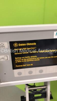 Datex-Ohmeda Aestiva/5 Anaesthesia Machine with Datex-Ohmeda SmartVent Aestiva 7900 SmartVent Software Version 4.8 PSVPro,1 x GE M-NESTPR Module with NIBP,T1,T2,ECG+Resp,P1,P2 and SpO2 Options,Oxygen Mixer,Absorber,Bellows and Hoses (Powers Up-Dials Incom - 3