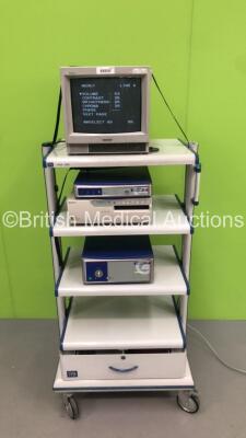 RB Endoscopy Stack Trolley with Sony Trinitron Monitor,Gimmi Alpha DigiCam 3CCD Versatile Camera Control Unit,Gimmi AlphaXenonLight 180W Light Source Unit and Sony Color Video Printer UP-2850P (Powers Up) * SN 6005651 / 3CCD3060 / K23050A-1018 * - 2