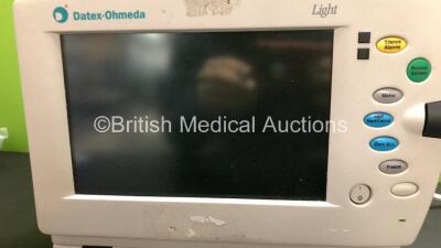 Job Lot of 1 x Datex Ohmeda Light Patient Monitor with P1, P2, T1, T2, ECG, SpO2 and NIBP Options (Powers Up with Blank Screen and Broken Handle), 1 x Datex Ohmeda S/5 Patient Monitor with P1, P2, NIBP, SpO2 and ECG Options (Powers Up with Blank Screen), 