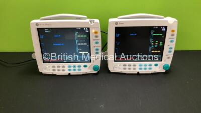 2 x Datex-Ohmeda S/5 FM Patient Monitors *Mfd's - 11/2011 and 2007* with 2 x E-PSMP Multiparameter Modules with NIBP, P1 P2, T1 T2, SPO2 and ECG Options *Mfd's - 03/2007 and 08/2012* (Both Power Up, 1 x Missing Light Cover)