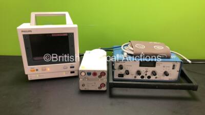 Job Lot Including 1 x Philips M30468 Patient Monitor (Powers Up), 1 x Philips M3000A Opt: C06 Multiparameter Module with ECG/Resp, SpO2, NBP, Temp and Press Options and NIBP Cuff and Hose, 1 x Agilent M3015A Multiparameter Module with CO2 Microstream, Pre