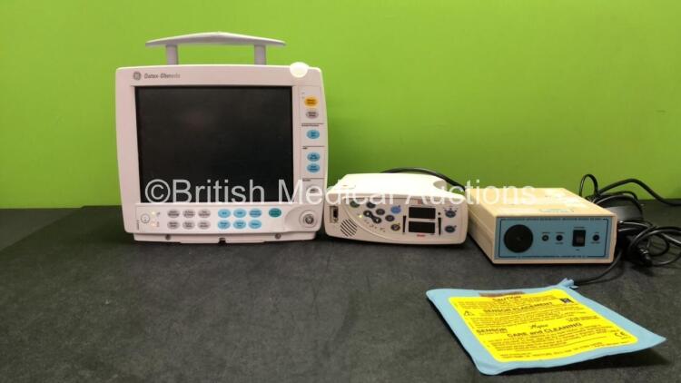 Mixed Lot Including 1 x Datex Ohmeda Type F-FM-01 Monitor (Hold Power with Blank Screen and Missing Dial-See Photos) 1 x Masimo Rad 8 Signal Extraction Pulse Oximeter (Powers Up with Alarm) 1 x Eastleigh RE200C Respiration Monitor with 1 x AC Power Supply