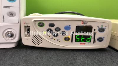 Mixed Lot Including 1 x Datex Ohmeda Type F-FM-01 Monitor (Hold Power with Blank Screen and Missing Dial-See Photos) 1 x Masimo Rad 8 Signal Extraction Pulse Oximeter (Powers Up with Alarm) 1 x Eastleigh RE200C Respiration Monitor with 1 x AC Power Supply - 3