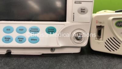 Mixed Lot Including 1 x Datex Ohmeda Type F-FM-01 Monitor (Hold Power with Blank Screen and Missing Dial-See Photos) 1 x Masimo Rad 8 Signal Extraction Pulse Oximeter (Powers Up with Alarm) 1 x Eastleigh RE200C Respiration Monitor with 1 x AC Power Supply - 5