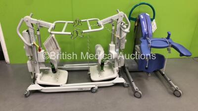 2 x Liko Sabina II Comfort Electric Patient Hoists with Controllers and 1 x Arjo Sara Plus Electric Patient Hoist with Controller (1 x Powers Up,2 x No Power-Suspected Flat Batteries)