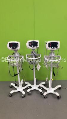 3 x Welch Allyn 53S00 Patient Monitors on Stands with 3 x BP Hoses (All Power Up) *C* - 2