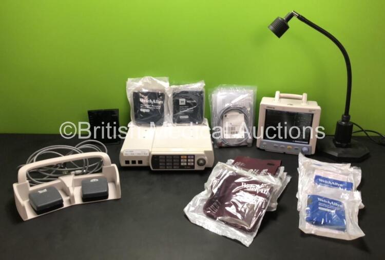 Mixed Lot Including 1 x GE Solar 8000M Single Video Unit, 1 x Ethicon Endo Surgery Foot Switch, 1 x Mindray Datascope Trio Patient Monitor with SpO2, T1, ECG and NIBP Options (Powers Up), 1 x Buffalo Air Station Unit, 1 x Light (Powers Up), 4 x Edward Lif