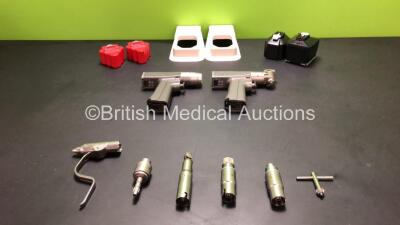 Job Lot Including 1 x Stryker System 6 6203 Rotary Handpiece, 1 x Stryker System 6 6208 Sagittal Handpiece, 2 x Stryker 4126-110 9.6v Battery Packs, 1 x Stryker 6127-120-000 Aseptic Housing, 1 x Stryker 6126-120 Aseptic Housing, 2 x Stryker 6126-130 Batte