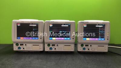 3 x Fukuda Denshi DS-7100 Patient Monitors Including ECG, SpO2, TEMP, NIBP, BP and Printer Options (All Power Up)