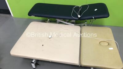 1 x Medi Plinth Electric Patient Couch with Controller (Powers Up - RIps and Damage to Cushions) and 1 x Medi Plinth Bariatric Patient Examination Couch with Controller (Powers Up - Rips / Marks to Cushions) *S/N 6982114*