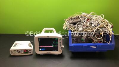 Job Lot Including 1 x GE Dash 3000 Patient Monitor with BP 1/3, BP 2/4, SpO2, Temp/CO, NBP and Isolated ECG Options (Powers Up - Preventive Maintenance Required - Damaged Casing, See Photos), 1 x Masimo Rad-8 Signal Extraction Pulse Oximeter (Powers Up) a