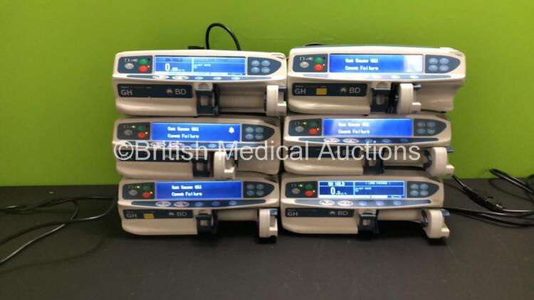 6 x Carefusion BD Alaris GH Guardrails Plus Syringe Pumps (All Power Up, 4 with Gas Gauge GG1 Comms Failure)