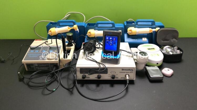 Mixed Lot Including 1 x Viasys Micro Loop Spirometer with Docking Station (Powers Up), 1 x Shrewsbury SM3370 Ultrasound Therapy Unit with Handpiece, 1 x EMS Therasonic 450 Dual Frequency Ultrasound Therapy Unit with 2 x Handpieces, 3 x Medela Lactina Elec