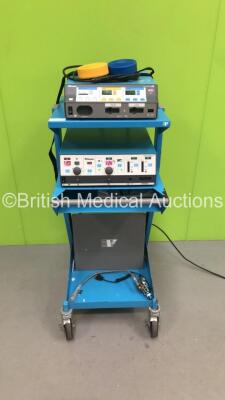 Valleylab Force FX-8C Electrosurgical / Diathermy Unit on Stand with Footswitch (Powers Up) and 1 x Valleylab Force Argon II -8 Electrosurgical / Diathermy Unit (Powers Up with Error - See Pictures)