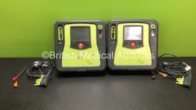 2 x Zoll AED Pro Defibrillators with 1 x Battery, 2 x ECG Leads (Both Power Up - 1 x Slight Damage To Screen, See Photos) *AA07E006158 and AA07B005057*