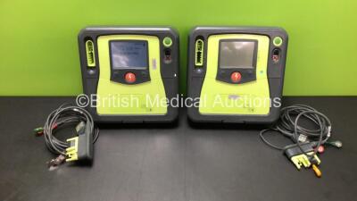 2 x Zoll AED Pro Defibrillators with 1 x Battery, 2 x ECG Leads (Both Power Up) *AA10C016680 and AA10C016855*