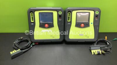 2 x Zoll AED Pro Defibrillators with 1 x Battery, 2 x ECG Leads (Both Power Up) *AA10B016531 - AA07E005937*