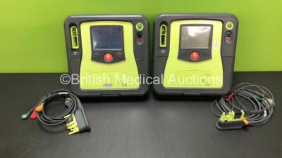 2 x Zoll AED Pro Defibrillators with 1 x Battery, 2 x ECG Leads (Both Power Up) *AA09F013932 / AA08D010130*