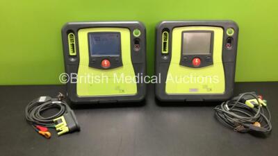 2 x Zoll AED Pro Defibrillators with 1 x Battery, 2 x ECG Leads (Both Power Up) *AA11A019619 and AA11A019619*