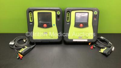 2 x Zoll AED Pro Defibrillators with 2 x ECG Leads (Both Power Up with Stock Battery - Battery Not Included) *AA11B019815 and AA07D005559*