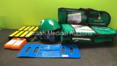 Mixed Lot Including 1 x Ambulance Helmet, 5 x Donway Paediatric Traction Splints, 1 x MEDesign Patient Handling Sling, 2 x Cardiac Science Powerheart G5 Batteries *Untested* 16 x LSU Batteries *Untested*