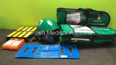 Mixed Lot Including 1 x Ambulance Helmet, 5 x Donway Paediatric Traction Splints, 1 x MEDesign Patient Handling Sling, 2 x Cardiac Science Powerheart G5 Batteries *Untested* 16 x LSU Batteries *Untested* - 2