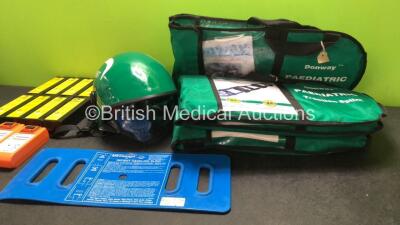 Mixed Lot Including 1 x Ambulance Helmet, 5 x Donway Paediatric Traction Splints, 1 x MEDesign Patient Handling Sling, 2 x Cardiac Science Powerheart G5 Batteries *Untested* 16 x LSU Batteries *Untested* - 4