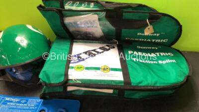 Mixed Lot Including 1 x Ambulance Helmet, 5 x Donway Paediatric Traction Splints, 1 x MEDesign Patient Handling Sling, 2 x Cardiac Science Powerheart G5 Batteries *Untested* 16 x LSU Batteries *Untested* - 5