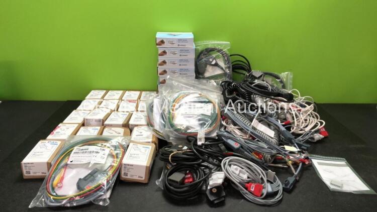 Job Lot of Various Patient Monitoring Cables Including SpO2 Sensors, ECG Leads and BP Hoses