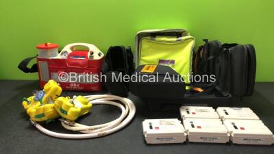 Mixed Lot Including 1 x BSU Suction Unit (Untested Due to Missing Power Supply) 3 x Pneupac VR1 Patient Valves with 3 x Hoses, 2 x Medtronic Lifepak Defibrillator Carry Cases, 1 x Maternity Carry Bag and 5 x Physio Control Lifepak NiCd Batteries *Untested