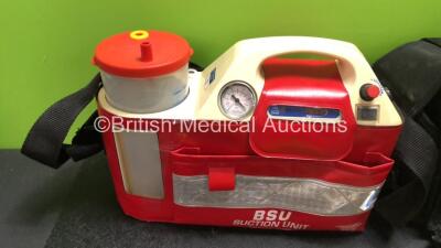 Mixed Lot Including 1 x BSU Suction Unit (Untested Due to Missing Power Supply) 3 x Pneupac VR1 Patient Valves with 3 x Hoses, 2 x Medtronic Lifepak Defibrillator Carry Cases, 1 x Maternity Carry Bag and 5 x Physio Control Lifepak NiCd Batteries *Untested - 2